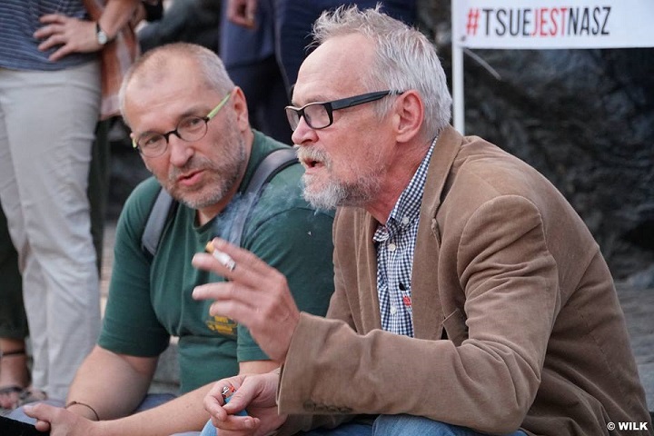 Wojciech Fusek i Paweł Kasprzak na manifestacji przed Sądem Najwyższym, Warszawa 29.06.2018